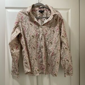EUC Lands’ End No Iron Pinpoint Oxford Shirt 100% Cotton 22W Pink Beige Paisley